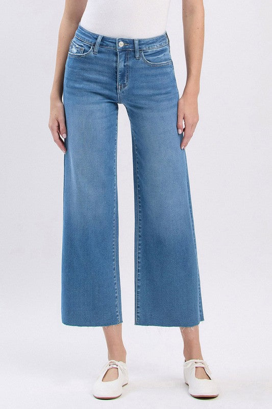 Aileeah (Right) HR Cropped Slim Wide Denim- Blue