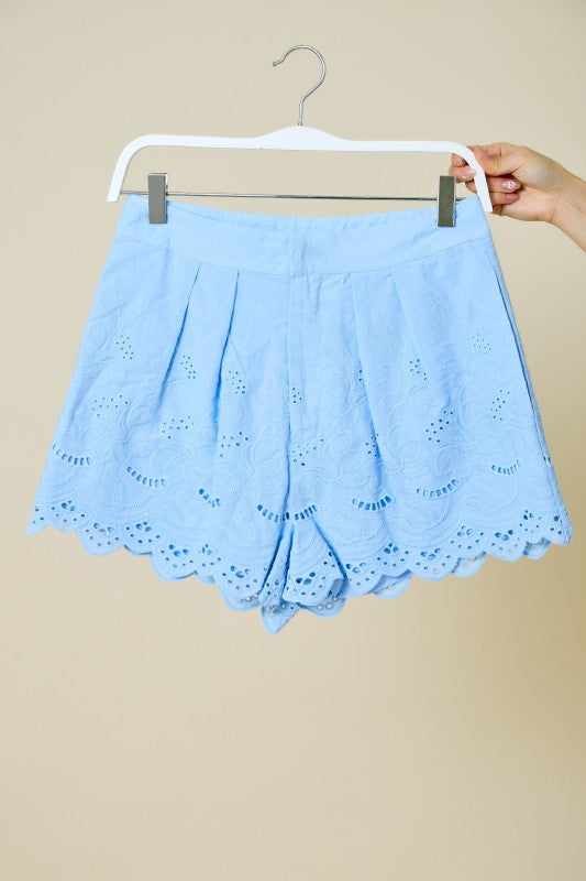 Kendal Embroidered Shorts- Blue