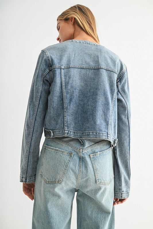 Collarless Denim Jacket
