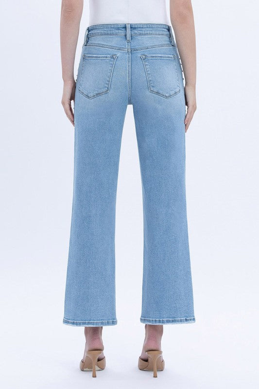 Honorable Studded HR Ankle Slim Wide Denim