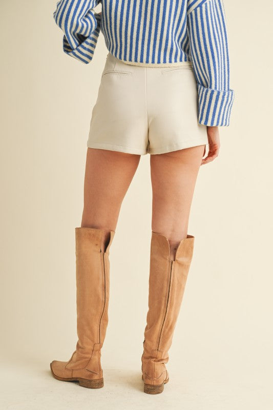 Newman Faux Leather Skort- Cream