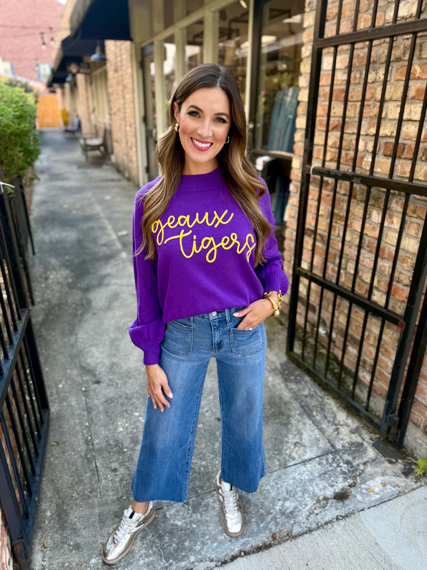 Geaux Tigers Embroidered Mock Sweater- Purple