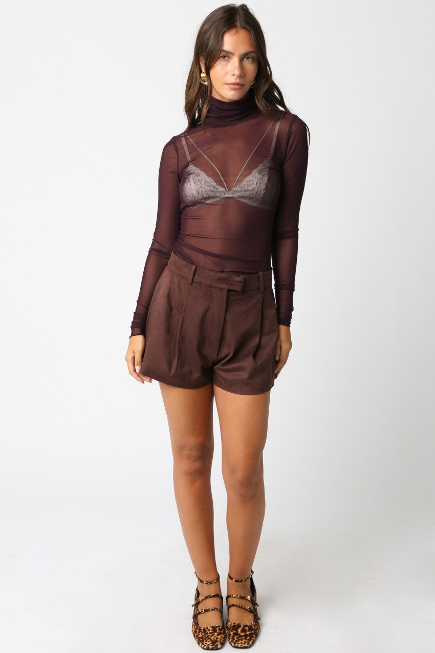 Brylee Faux Suede Shorts- Brown