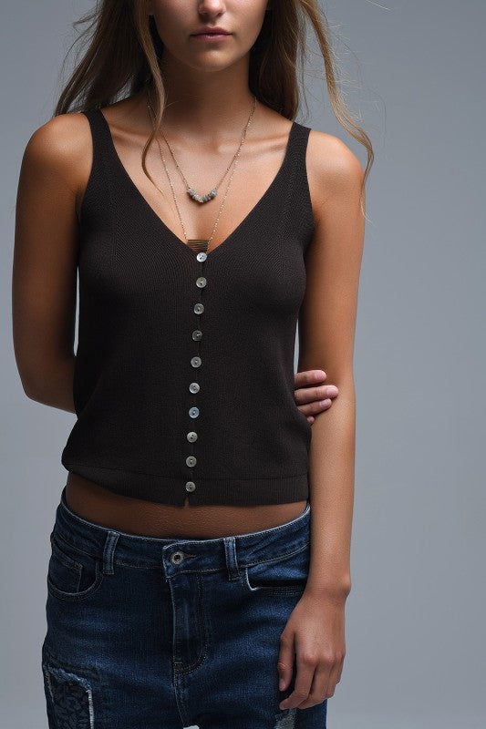 Erica Button Tank- Brown