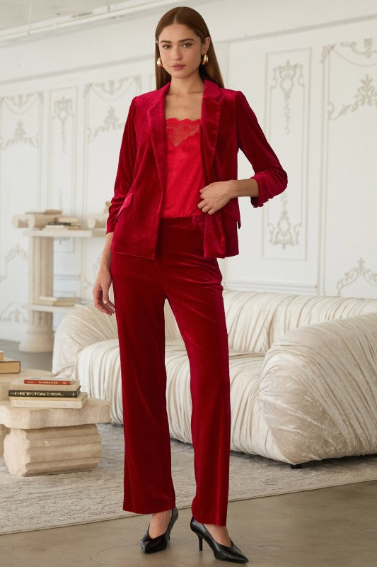 Ashley Velvet Blazer-Red