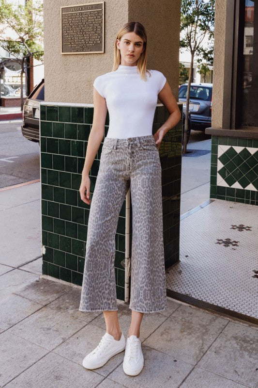 Olivia (Grey Leopard) HR Wide Leg Jeans