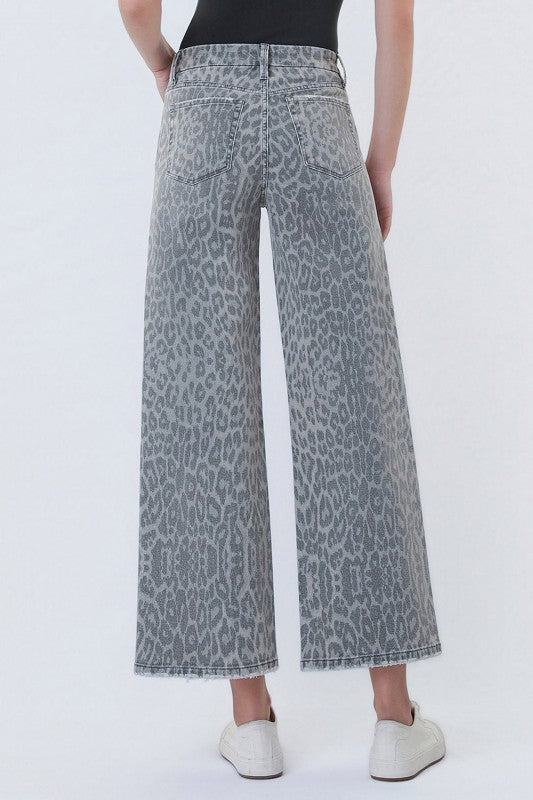 Olivia (Grey Leopard) HR Wide Leg Jeans
