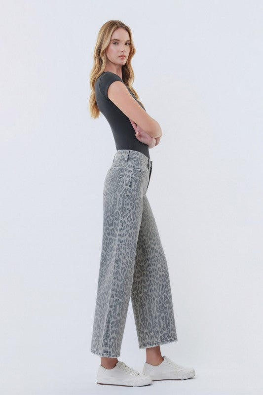 Olivia (Grey Leopard) HR Wide Leg Jeans
