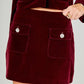 Velvet Jeweled Button Mini Skirt- Merlot