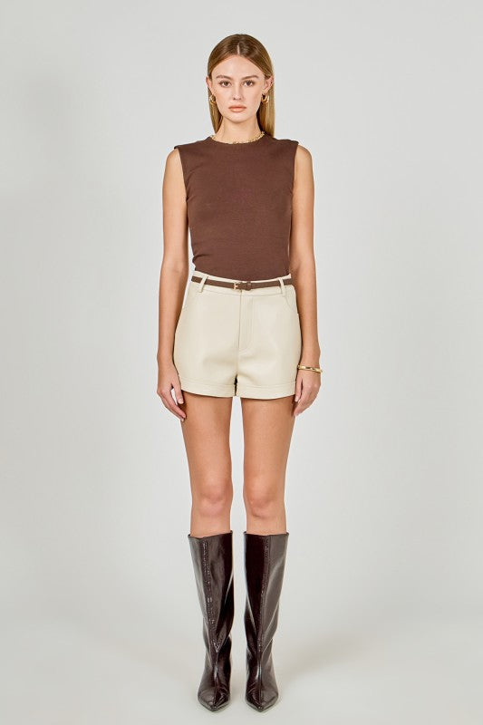 Campo Faux Leather Shorts- Cream