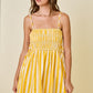 Huddle Striped Smocked Mini Dress- Butter Yellow