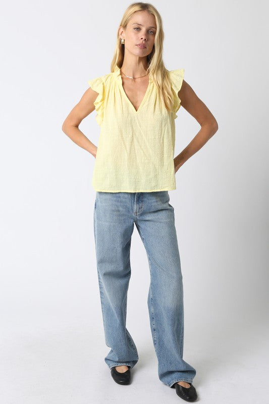 Emilie Ruffle Sleeve Blouse- Butter
