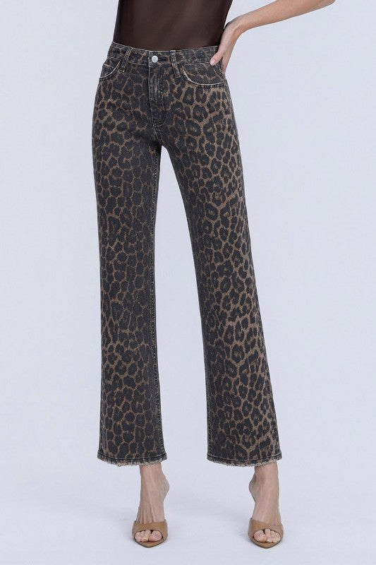 Dean Leopard HR Slim Wide Leg Denim