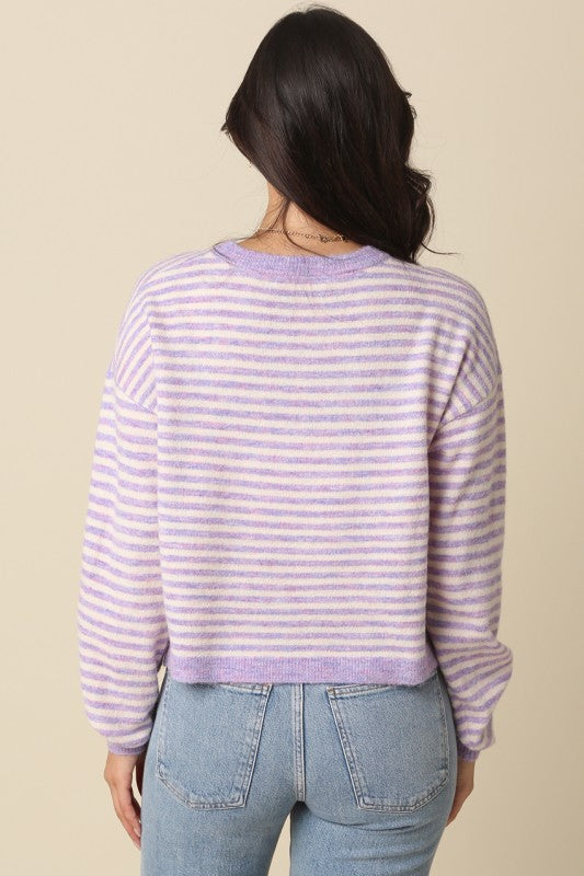 Haley Stripe Knit Sweater- Lavender