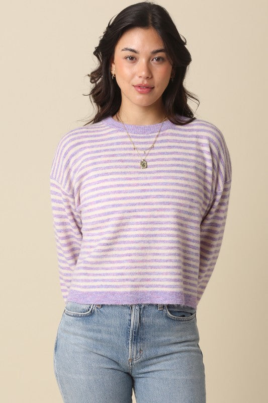 Haley Stripe Knit Sweater- Lavender