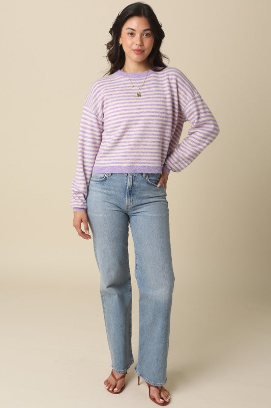 Haley Stripe Knit Sweater- Lavender