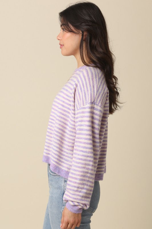 Haley Stripe Knit Sweater- Lavender