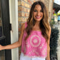 Striped Eyelet Top- Pink