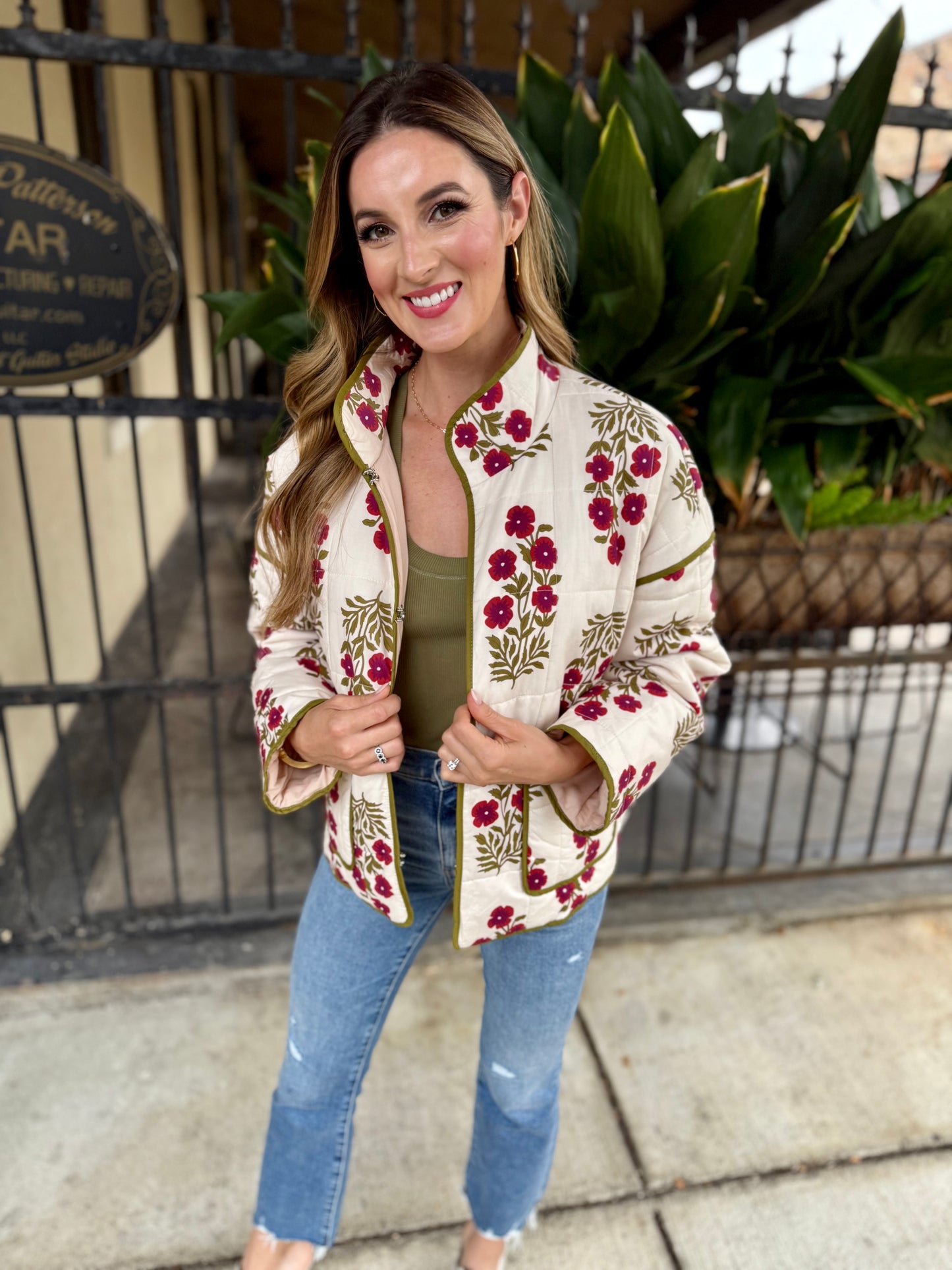 Botanical Quilted Jacket- Red Ecru