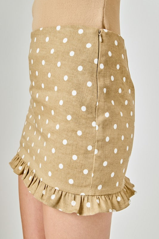 Polka Dot Mini Ruffle Skirt- Tan/White