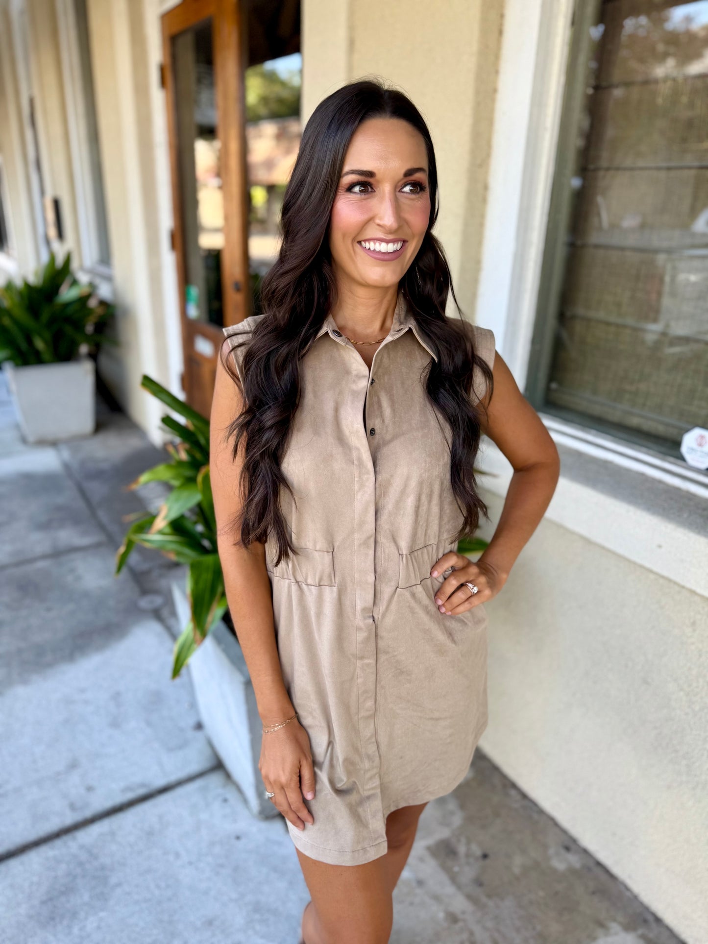 Ellie Suede Mini Dress- Sand