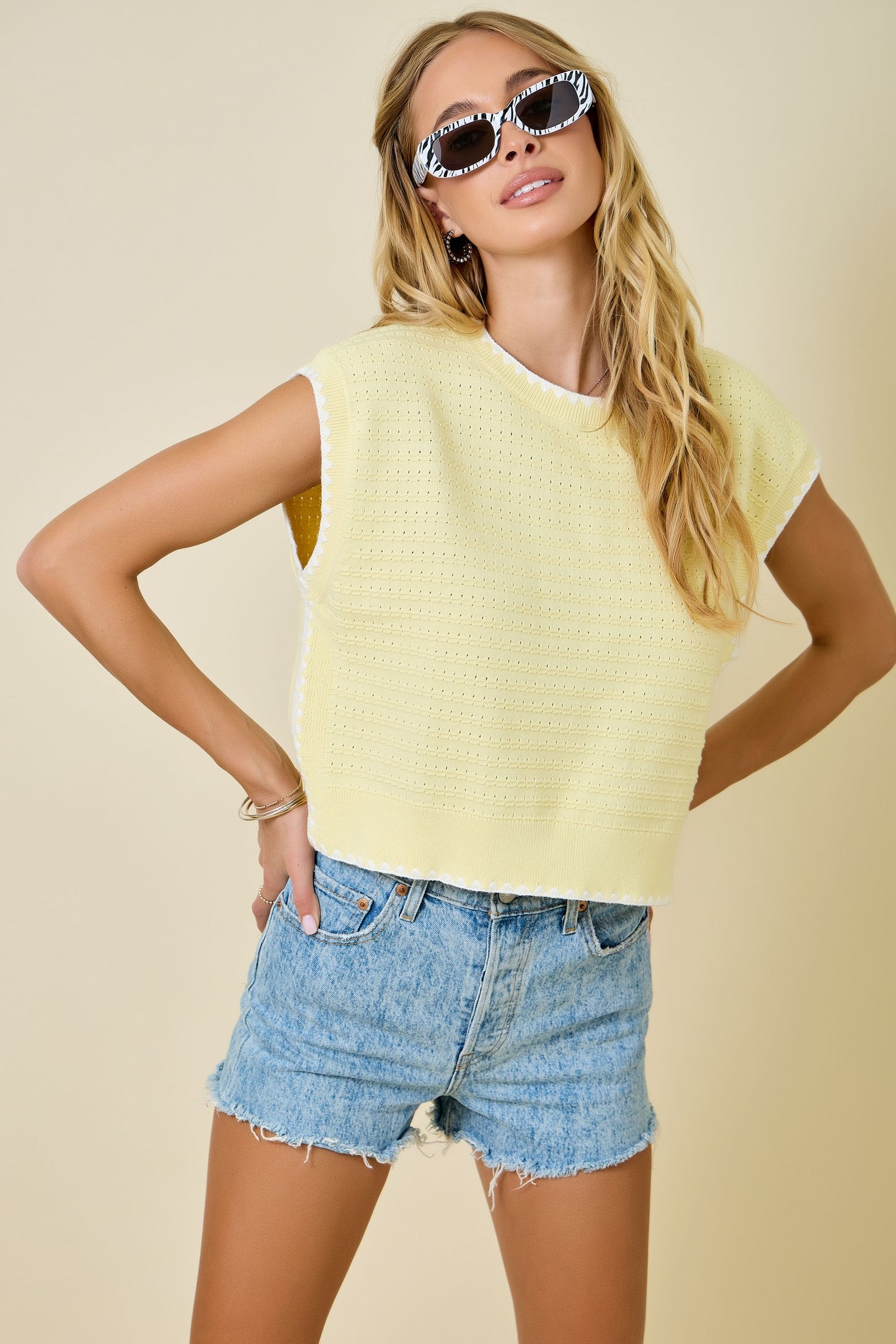 Dom Textured Knit Top- Lemon