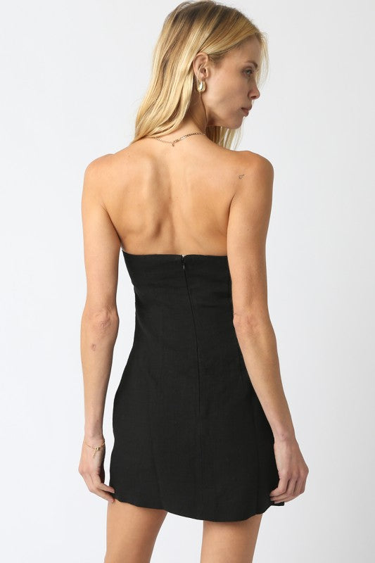 Nancy Strapless Linen Mini Dress- Black