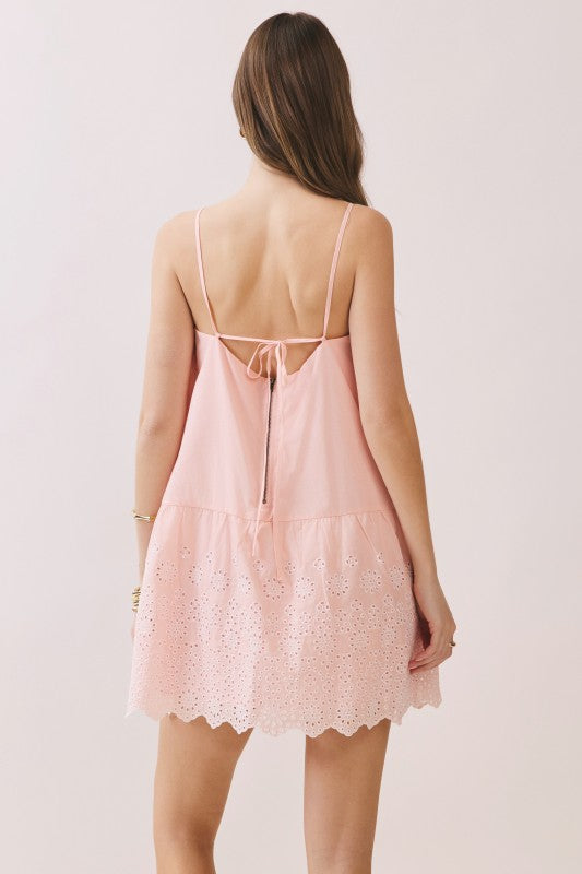 Eyelet Cami Mini Dress- Pink