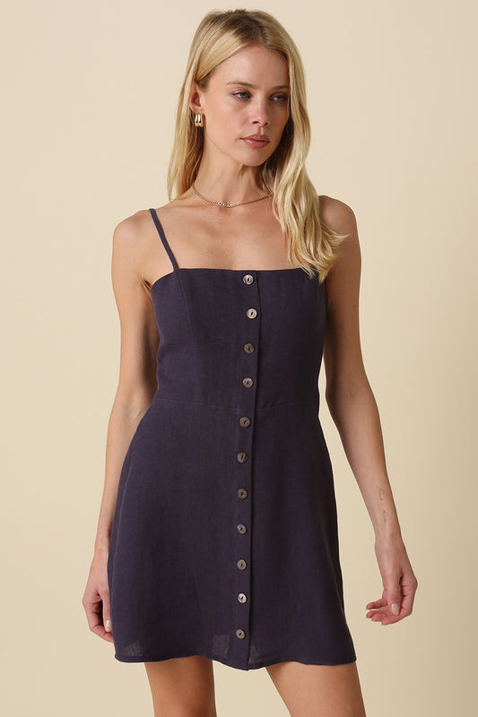 Sariah Button-front Linen Mini Dress