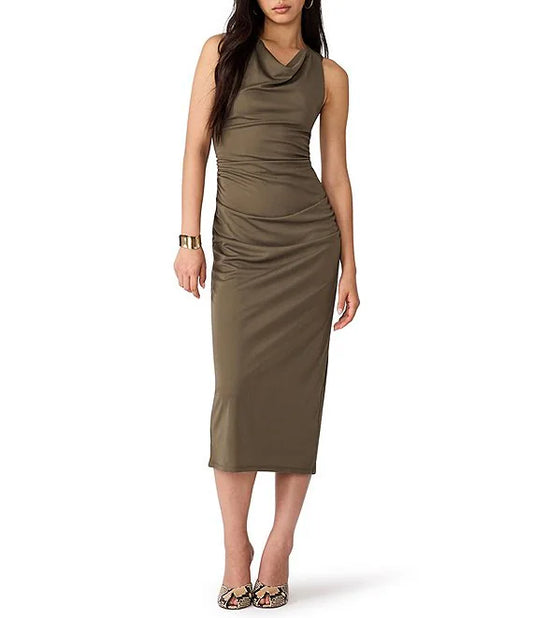 Issabelle Cowl Neck Dress- Olive