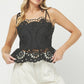 Embroidered Eyelet Peplum- Black