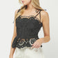 Embroidered Eyelet Peplum- Black