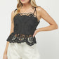 Embroidered Eyelet Peplum- Black