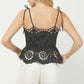 Embroidered Eyelet Peplum- Black