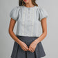 Pepita Puff Sleeve Cardigan-H. Grey Embroidered