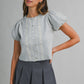 Pepita Puff Sleeve Cardigan-H. Grey Embroidered