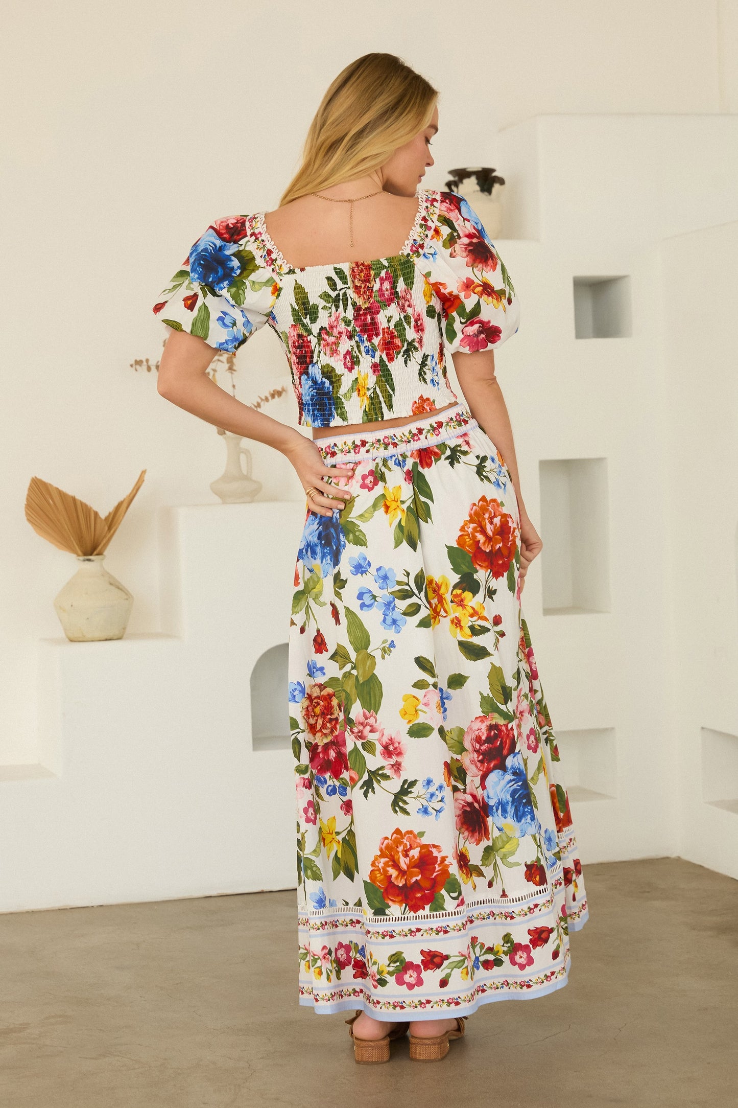 Meghan Floral Puff Sleeve Crop Top