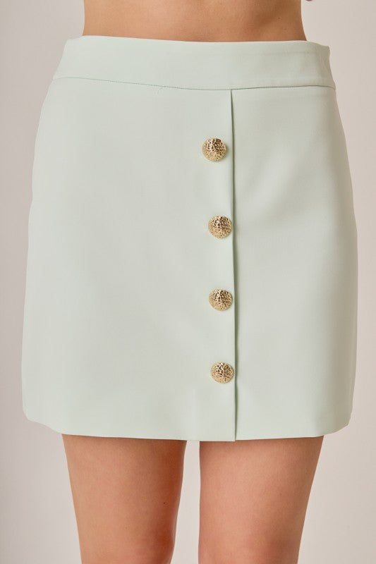 Robert Button Mini Skirt- Mint