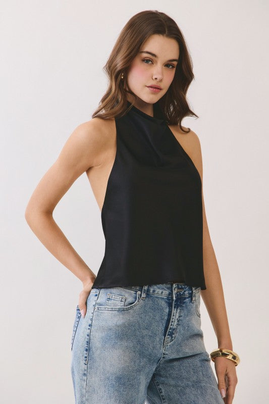 Autin Satin Halter Top- Black