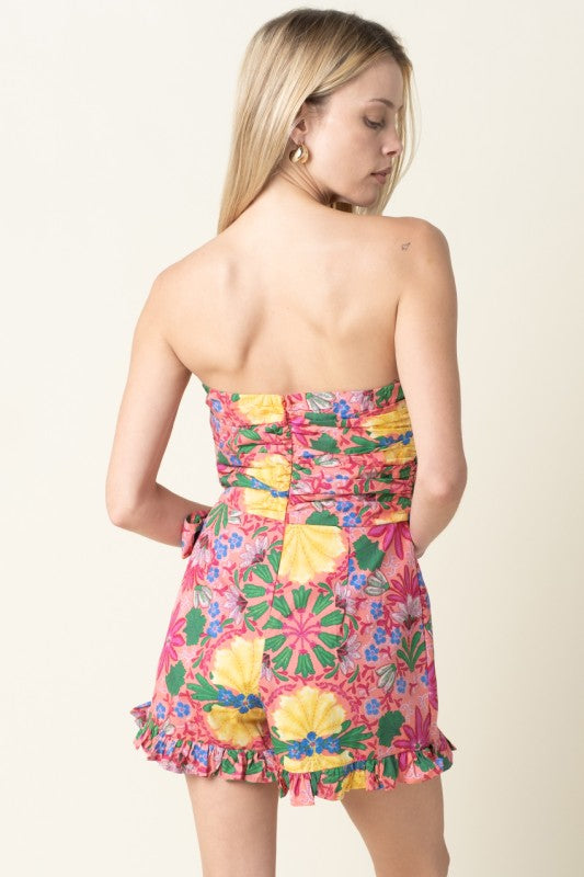 Gloria Floral Wrap Romper- New Pink