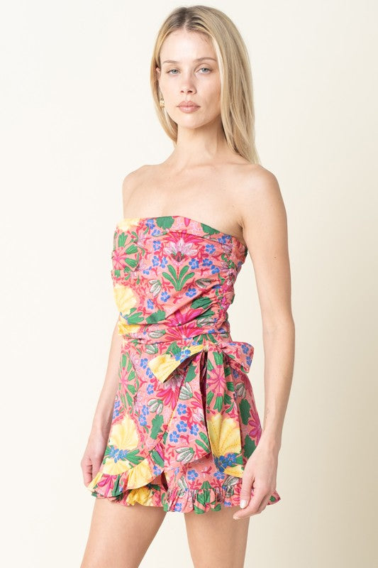 Gloria Floral Wrap Romper- New Pink