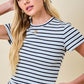 Nicole Striped Ribbed Tee- Navy/Blue