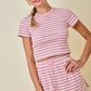 Nicole Striped Ribbed Tee- Pink/Rose