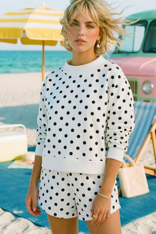 Polka Dot Mock Sweatshirt Top