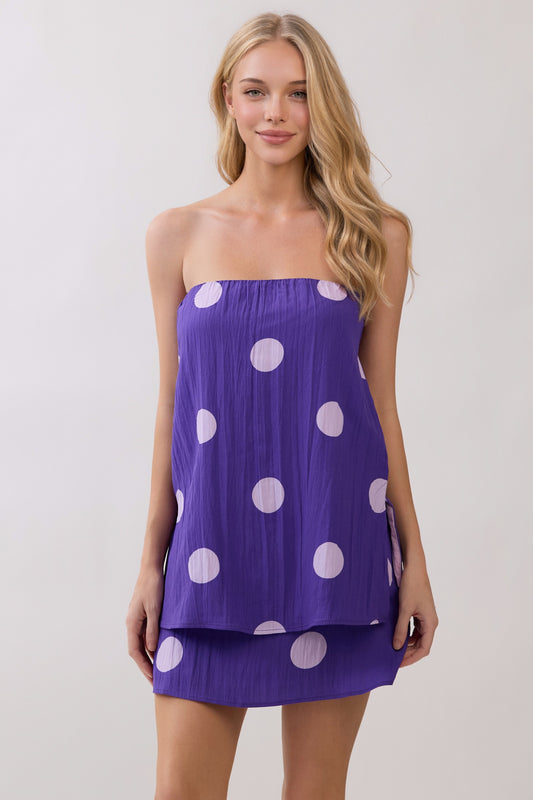 Lane Polka Dot Strapless Top- Purple