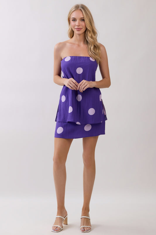 Lane Polka Dot Strapless Top- Purple