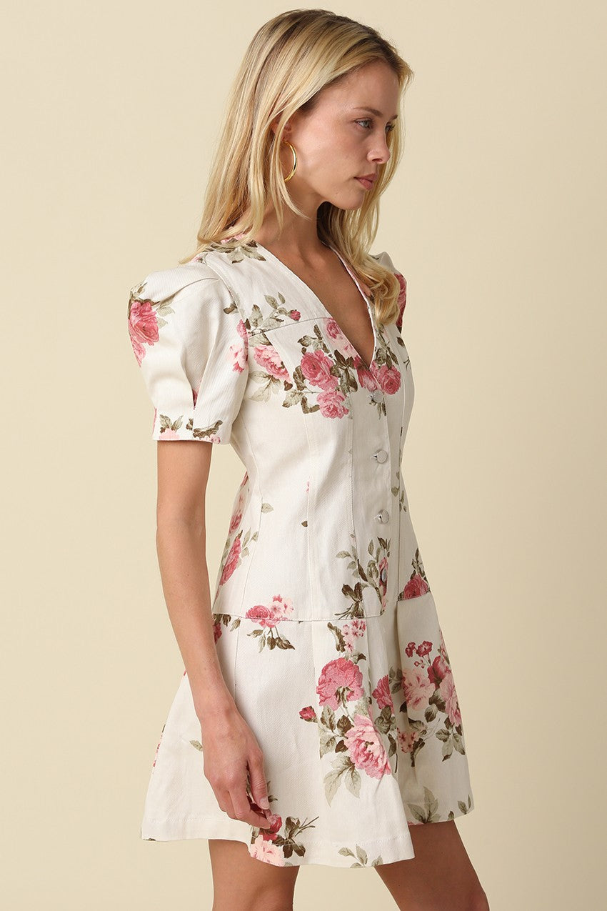 Alvina Floral Button Mini Dress