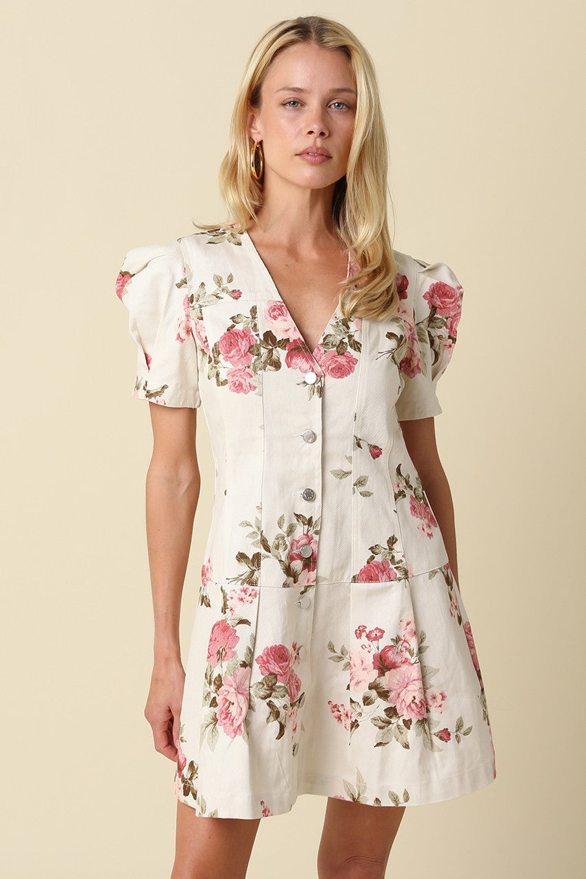 Alvina Floral Button Mini Dress
