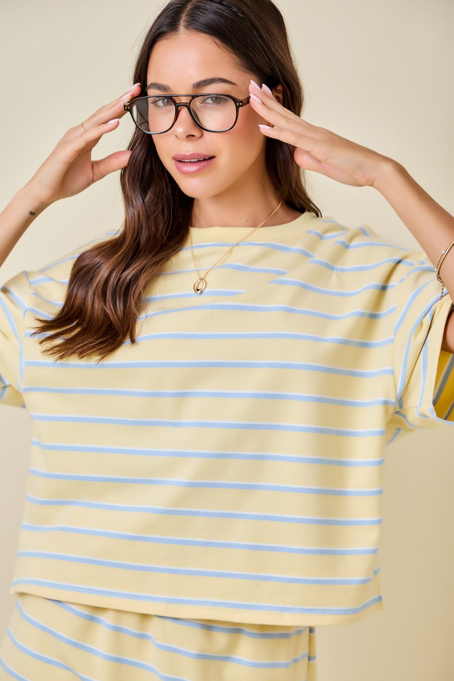 Teva Striped Boxy Top- Yellow/Baby Blue