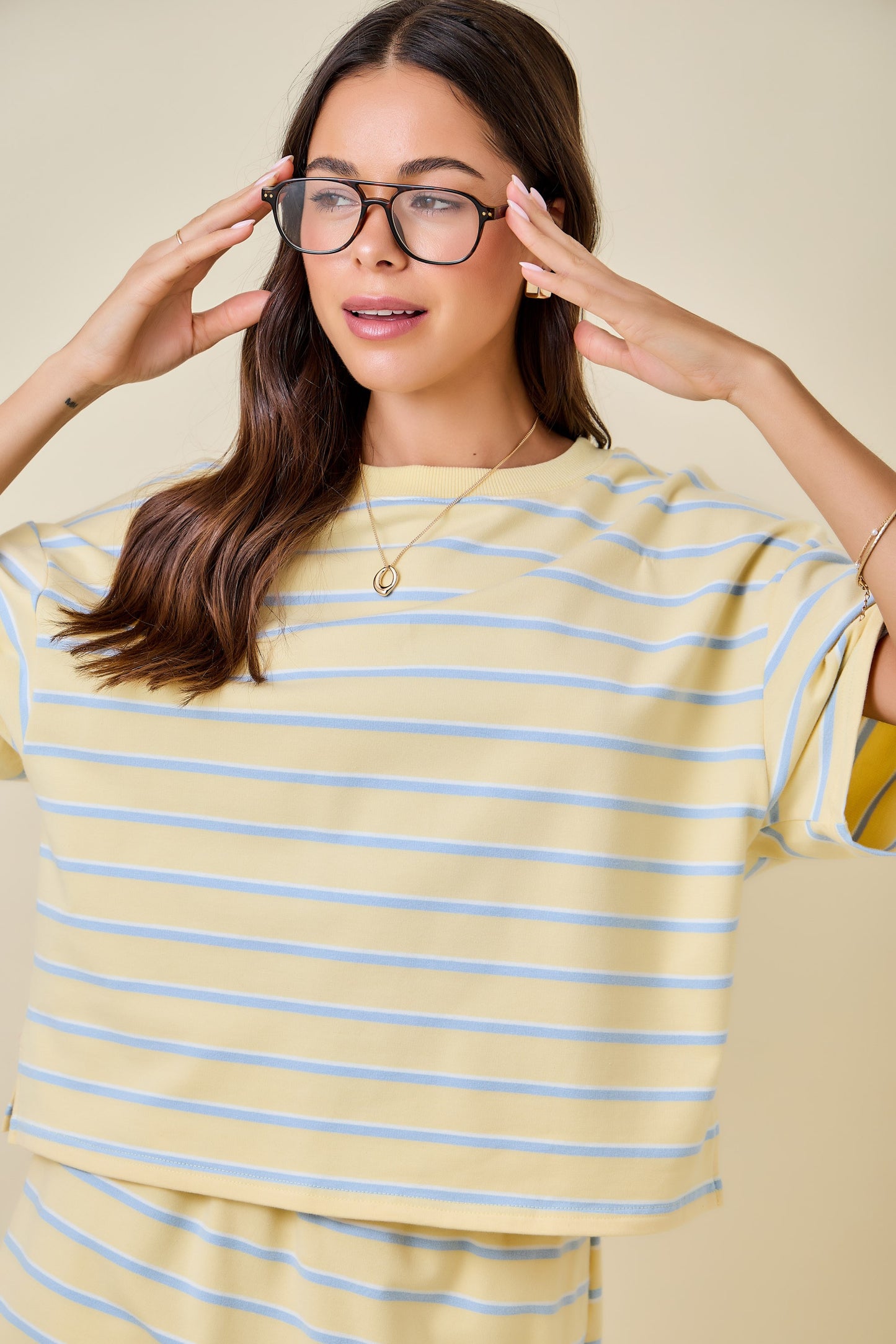 Teva Striped Boxy Top- Yellow/Baby Blue